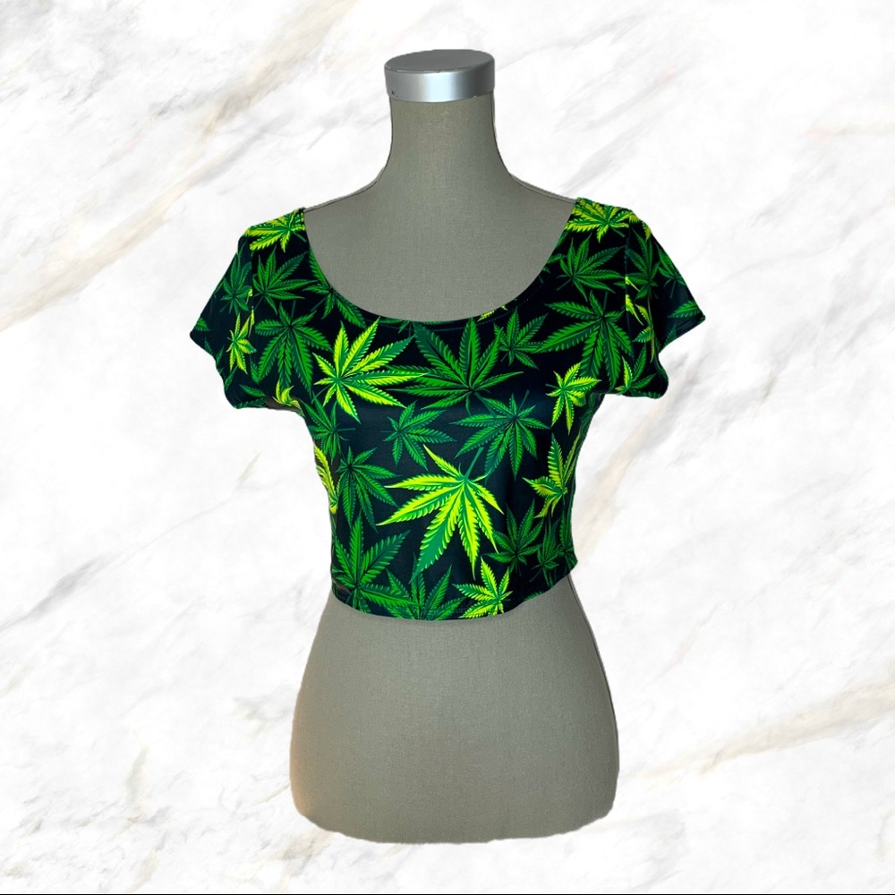 Blackmilk | Green Cannabis Leaf Print Crop Top